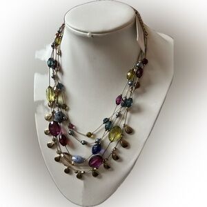 Liz Claiborne Multicolor Layered Semi Precious Stones Necklace NWT 14-16"